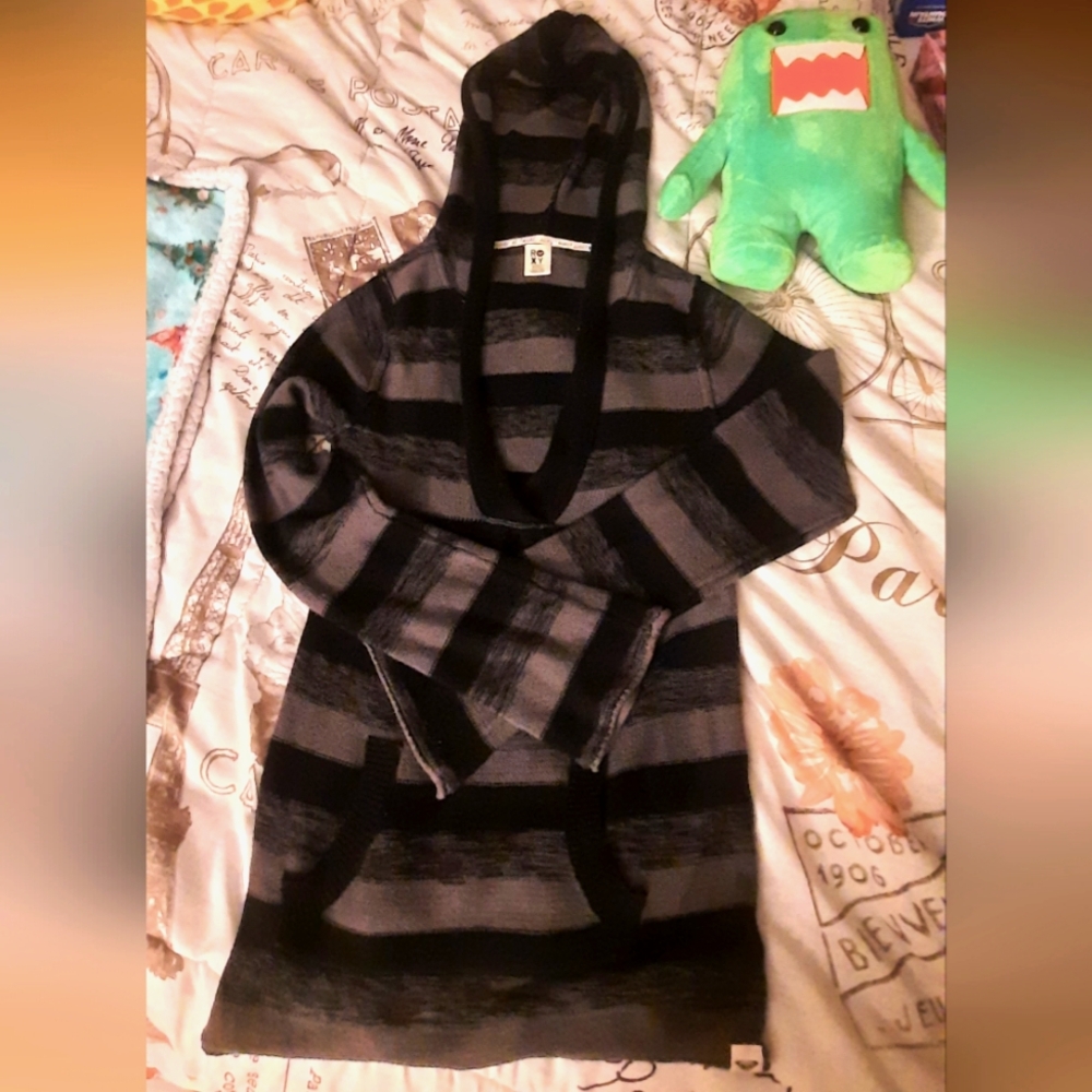 Roxy y2k emo gothic black striped sweater with oversized hood size S